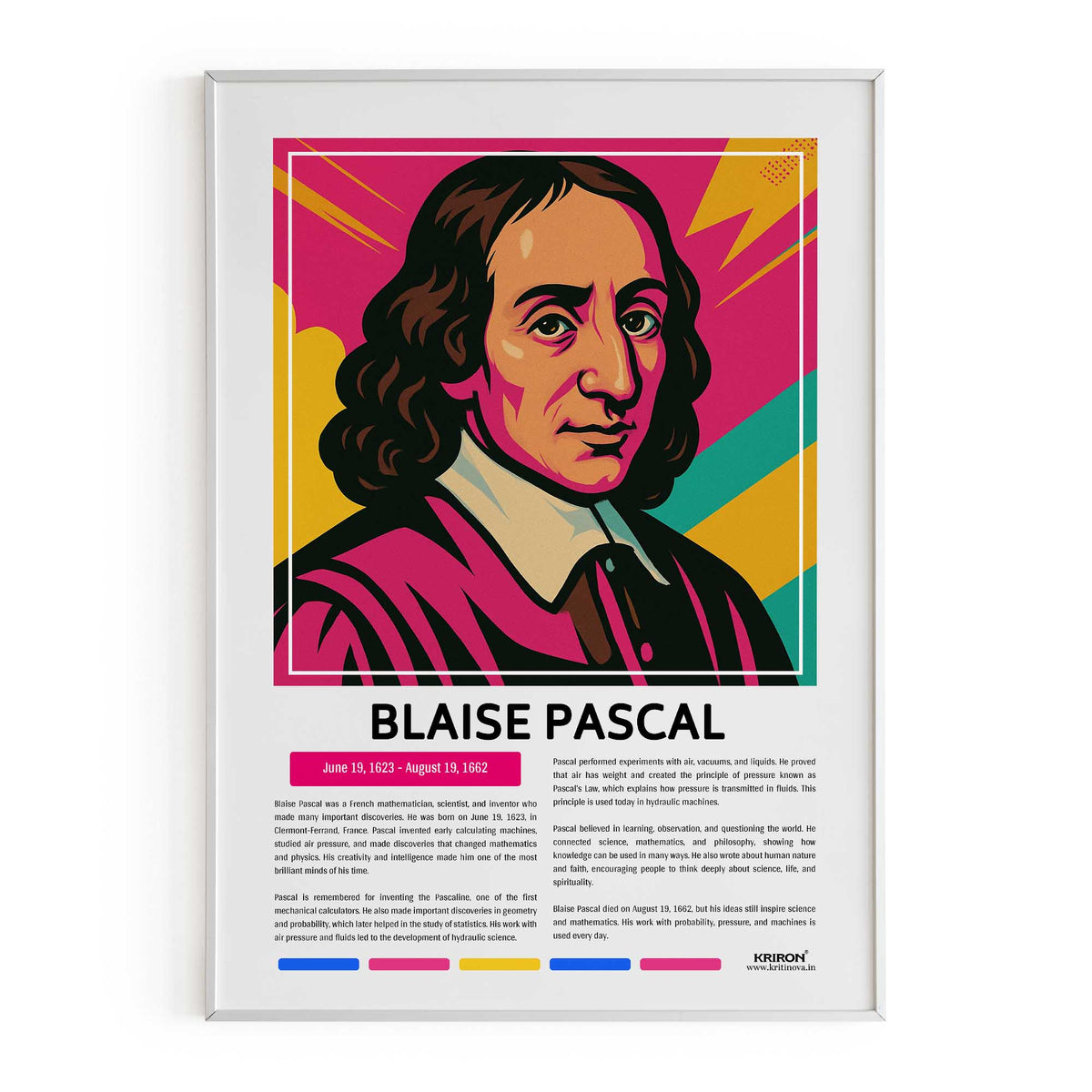 Blaise Pascal Poster | Inspirational Wall Art | Famous Scientist Portr ...