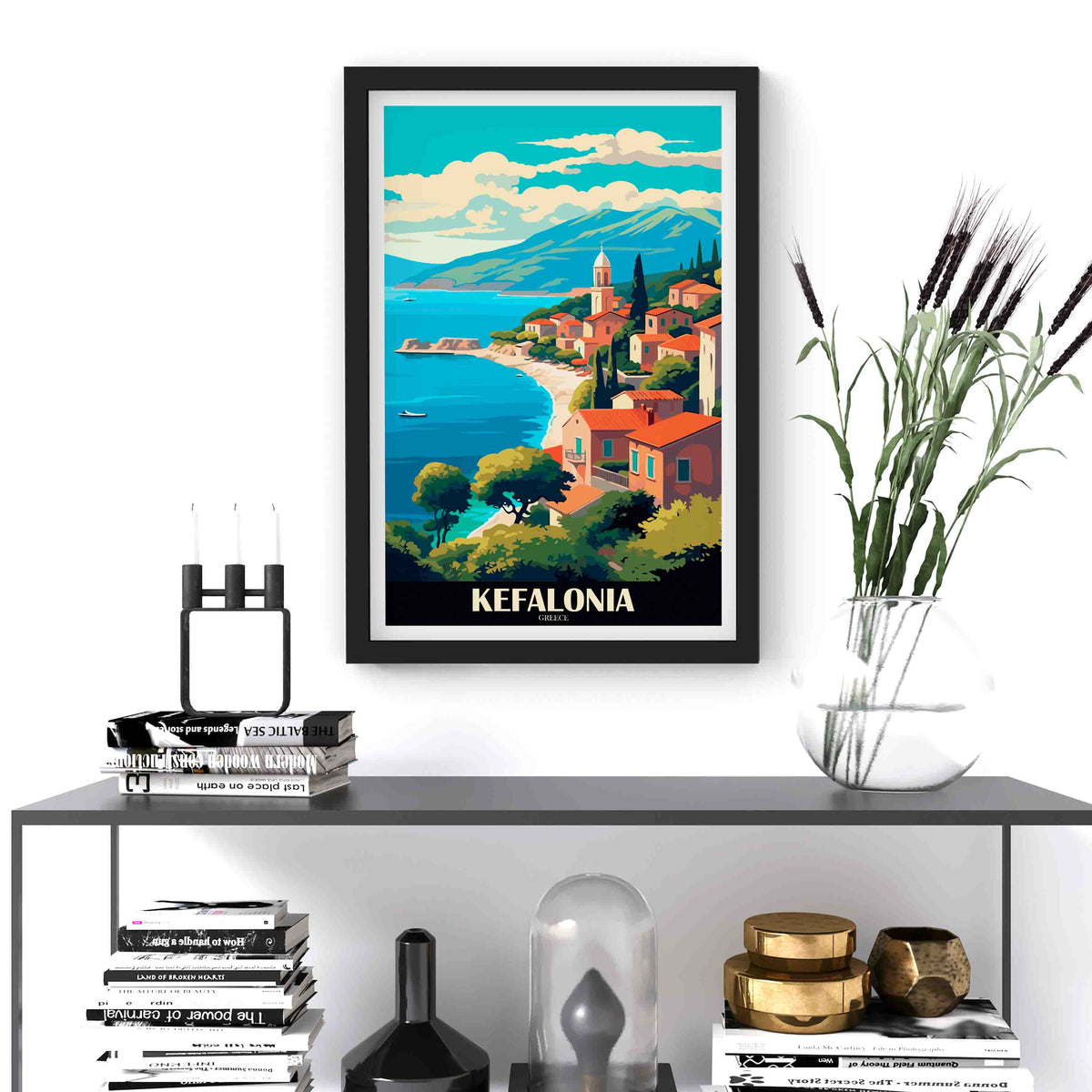 Kefalonia City wall Art, Greece Travel Print, Vintage Travel