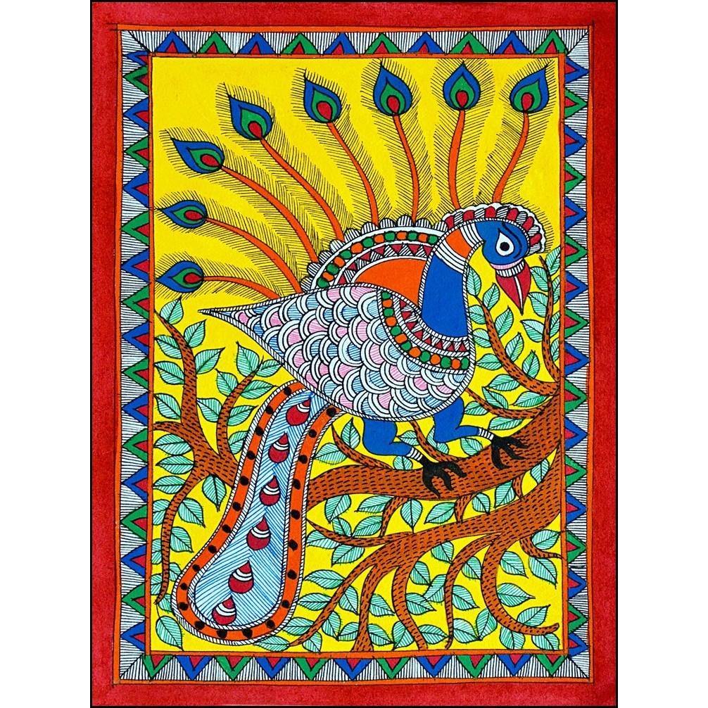 Colorful Peacock, Madhubani Art, Mithila Painting, Indian ...