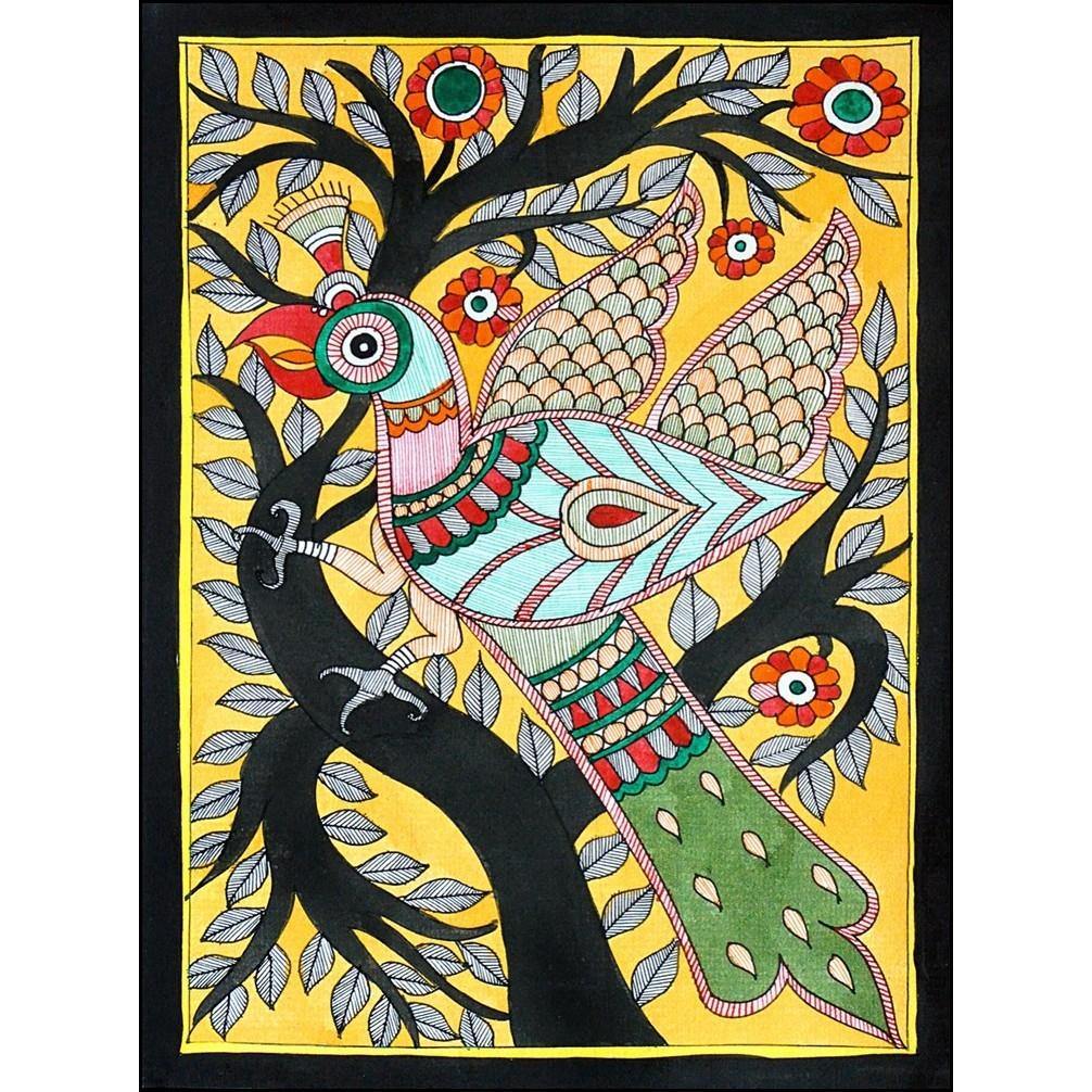Bird on Tree, Madhubani Art-2, Mithila Painting, Indian ...