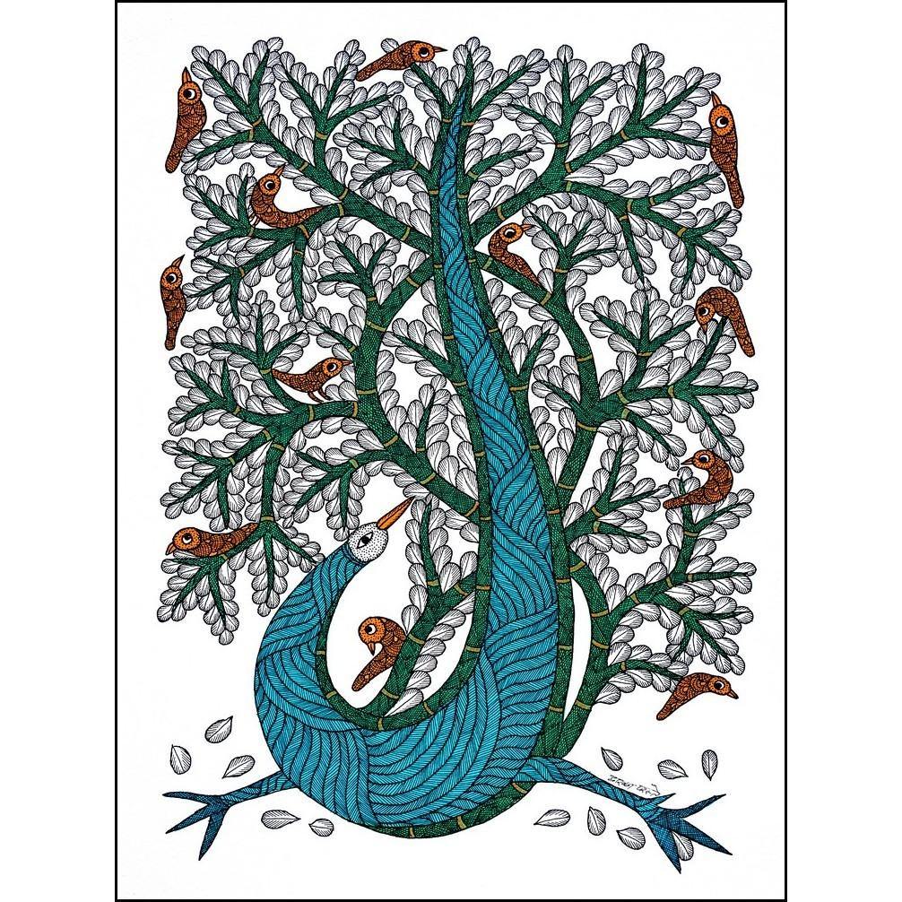 Tree of Bird, Gond Art, Indian Traditional Art, Cultural Gift ...