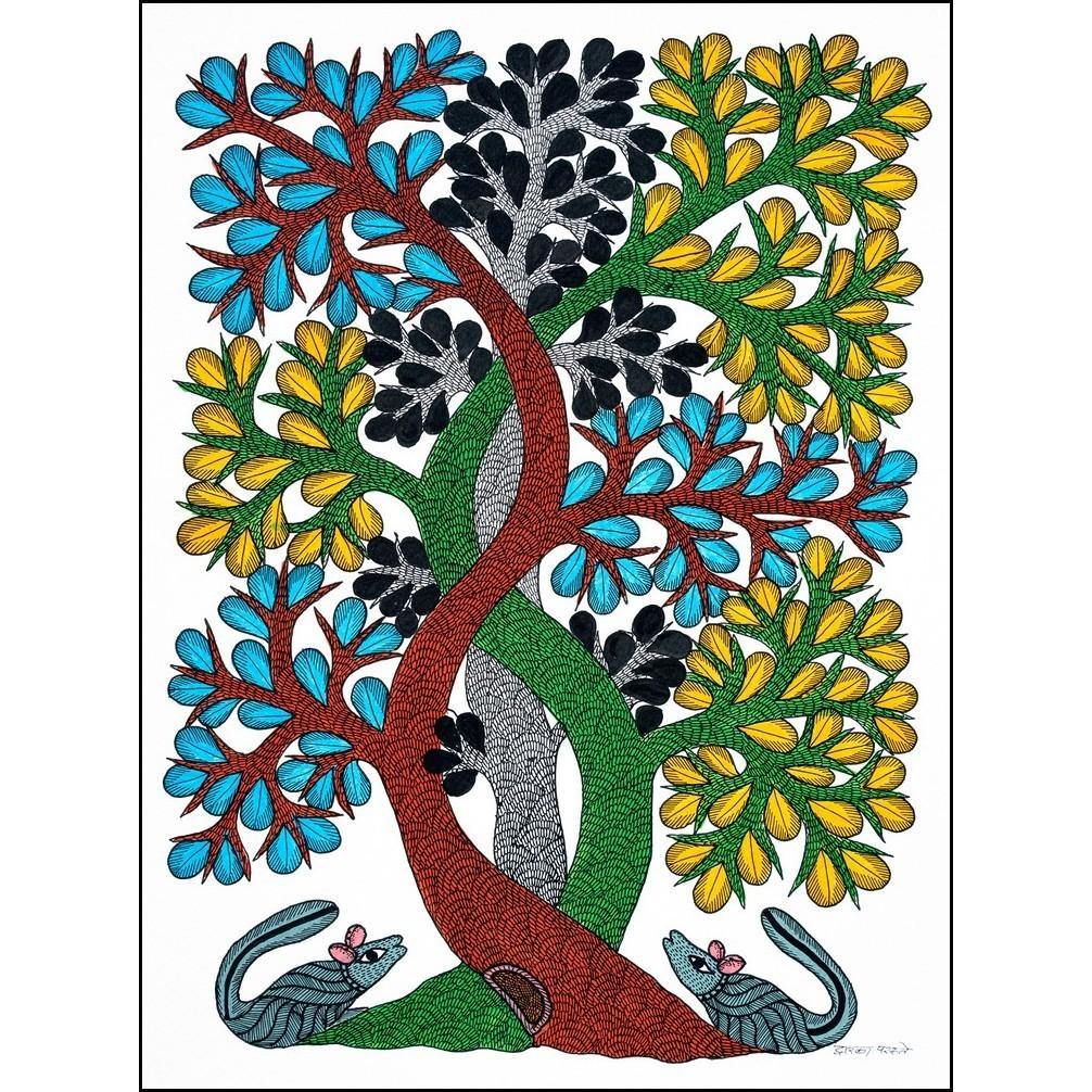 Curved Trees, Gond Art, Indian Traditional Art, Cultural Gift ...