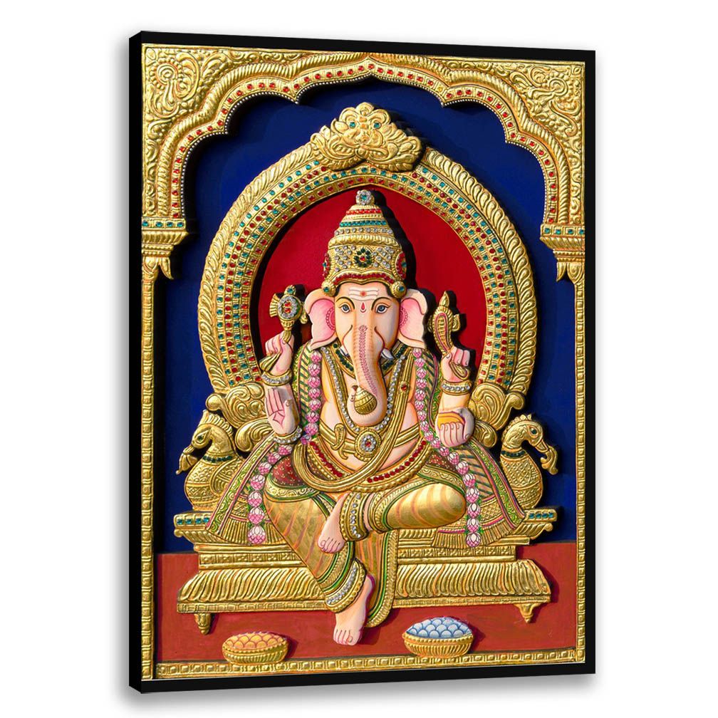 Ganesha Tanjore Art, 3D Effect, Tanjore Wall Art, Tanjore Hindu God Art