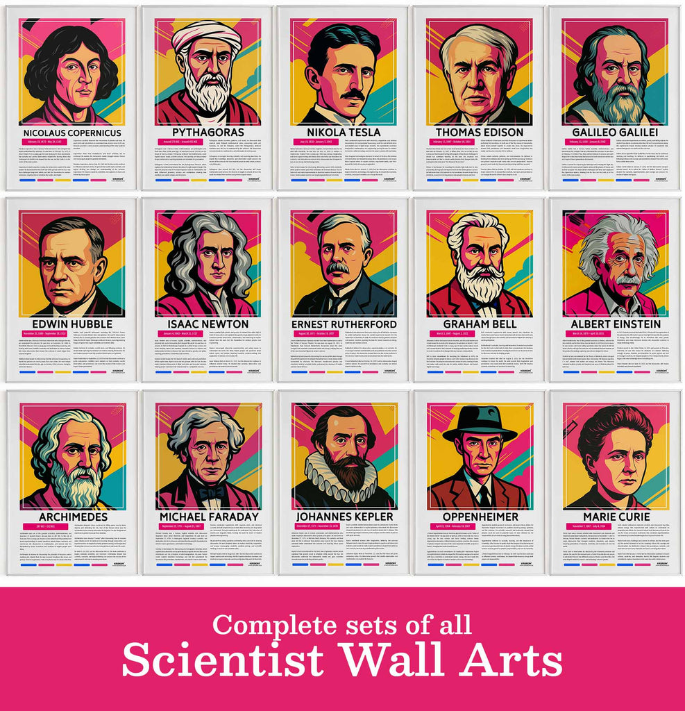 Complete set of 25 Famous Scientist Portrait | Educational STEM Classroom Print