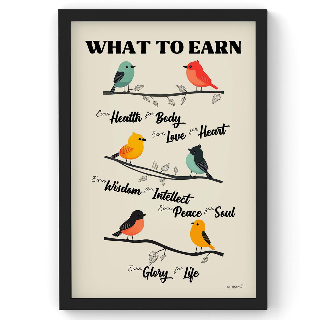 Earn Health for Body, Inspirational Quote Wall Art, Success Quote, Motivational Quote Poster