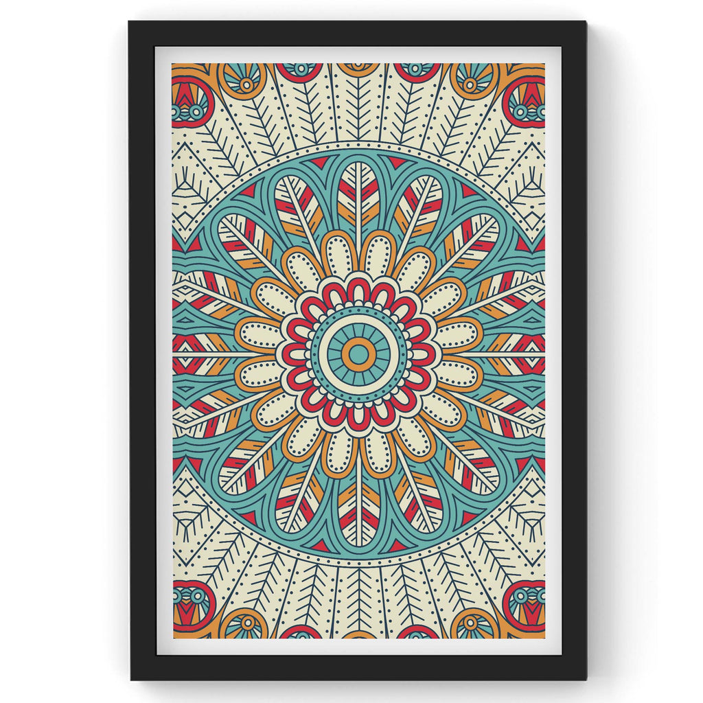 Seamless Sky Blue Pattern with Mandala | Framed