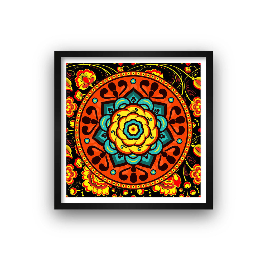 Colorful Floral Square Mandala | Framed