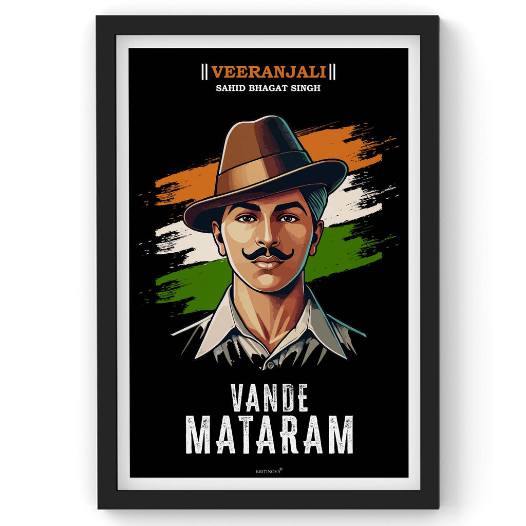VIRANJALI, Sahid Bhagat Singh, Freedom Fighter Wall Art, Vande Mataram, Patriotic Wall Art, Gift for Patriot