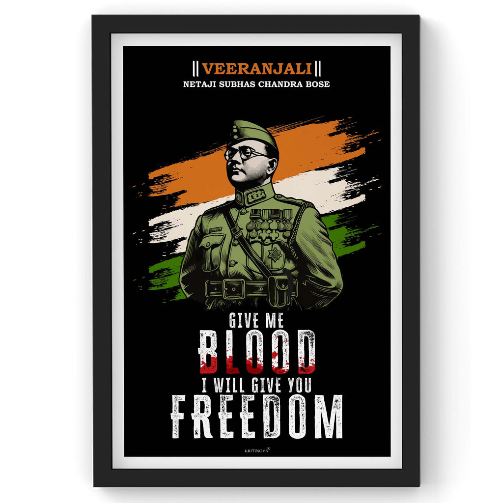 VIRANJALI, Subhas Chandra Bose, Freedom Fighter Wall Art, Patriotic Wall Art, Gift for Patriot