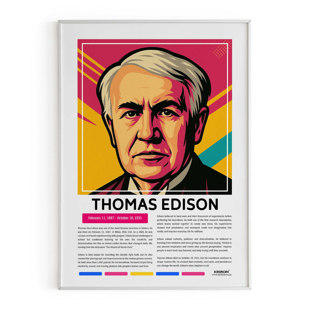 Thomas Alva Edison Poster | Inspirational Wall Art | Famous Scientist Portrait | Educational STEM Classroom Print