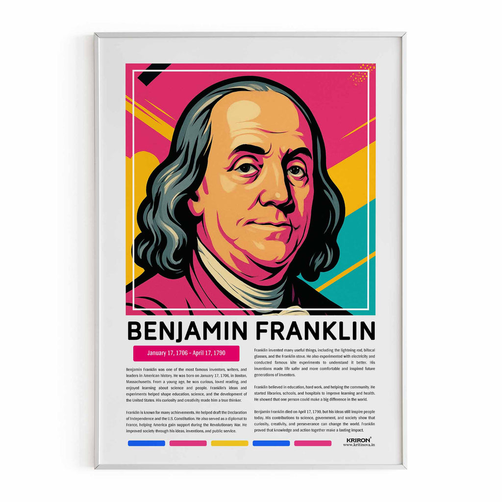 Benjamin Franklin Poster | Inspirational Wall Art | Famous Scientist Portrait | Educational STEM Classroom Print