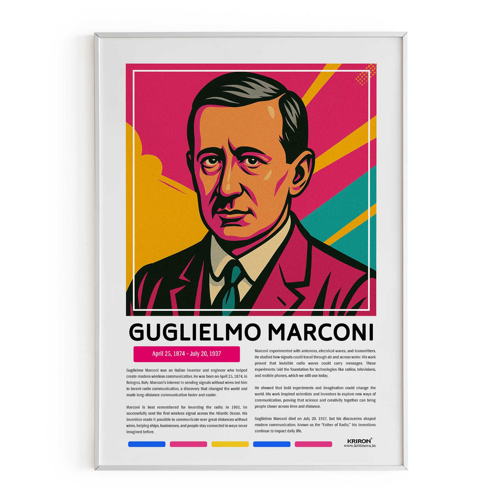 Guglielmo Marconi Poster | Inspirational Wall Art | Famous Scientist Portrait | Educational STEM Classroom Print