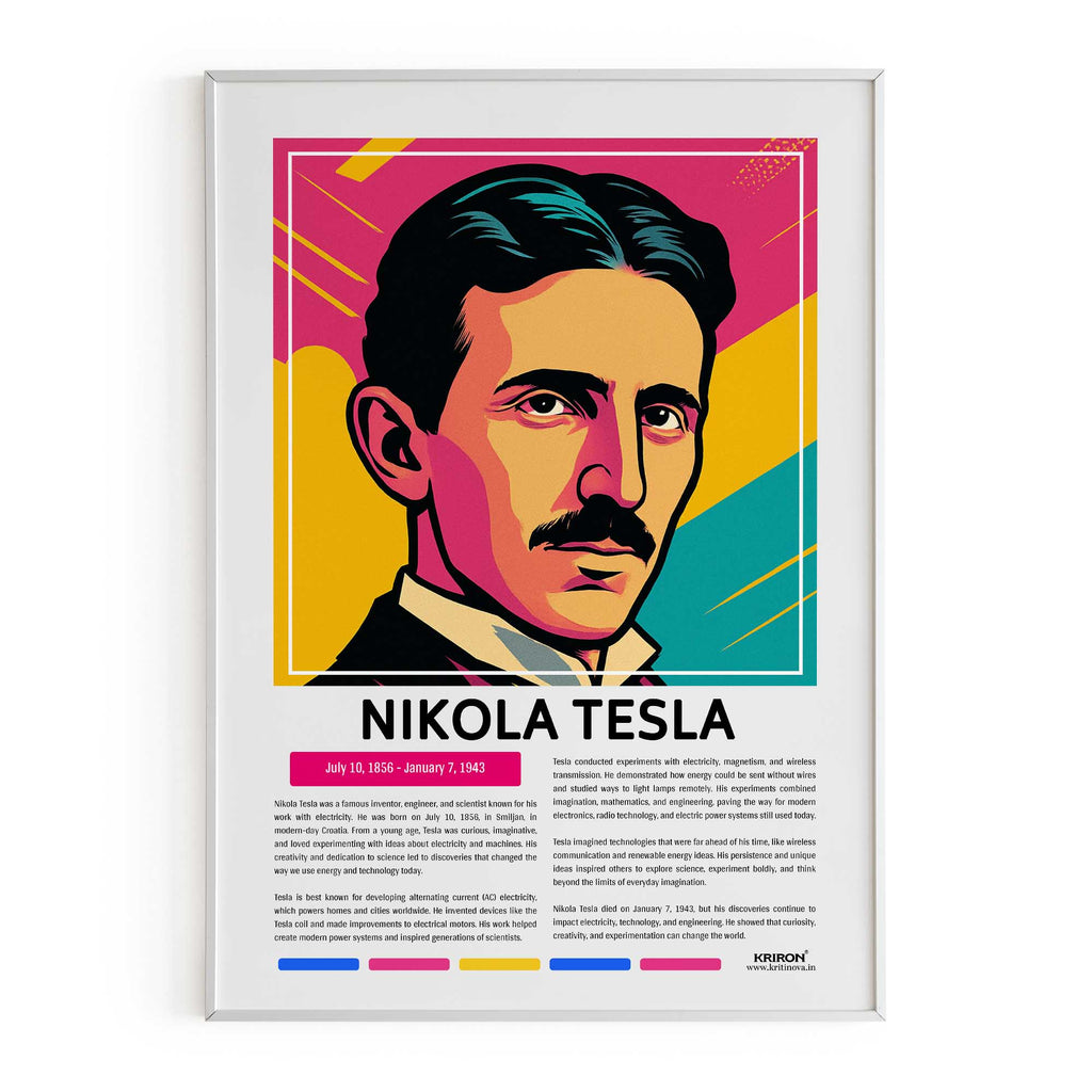 Nikola Tesla Poster | Inspirational Wall Art | Famous Scientist Portrait | Educational STEM Classroom Print