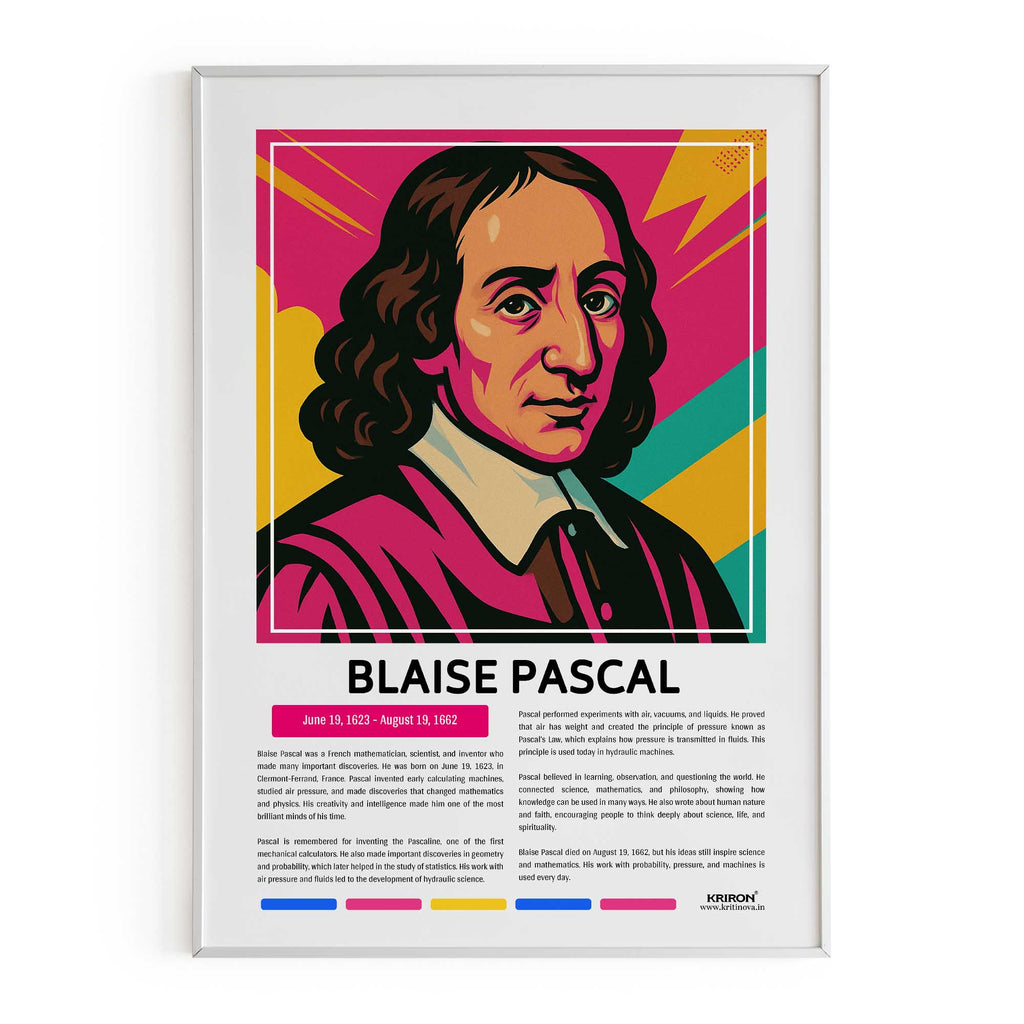 Blaise Pascal Poster | Inspirational Wall Art | Famous Scientist Portrait | Educational STEM Classroom Print