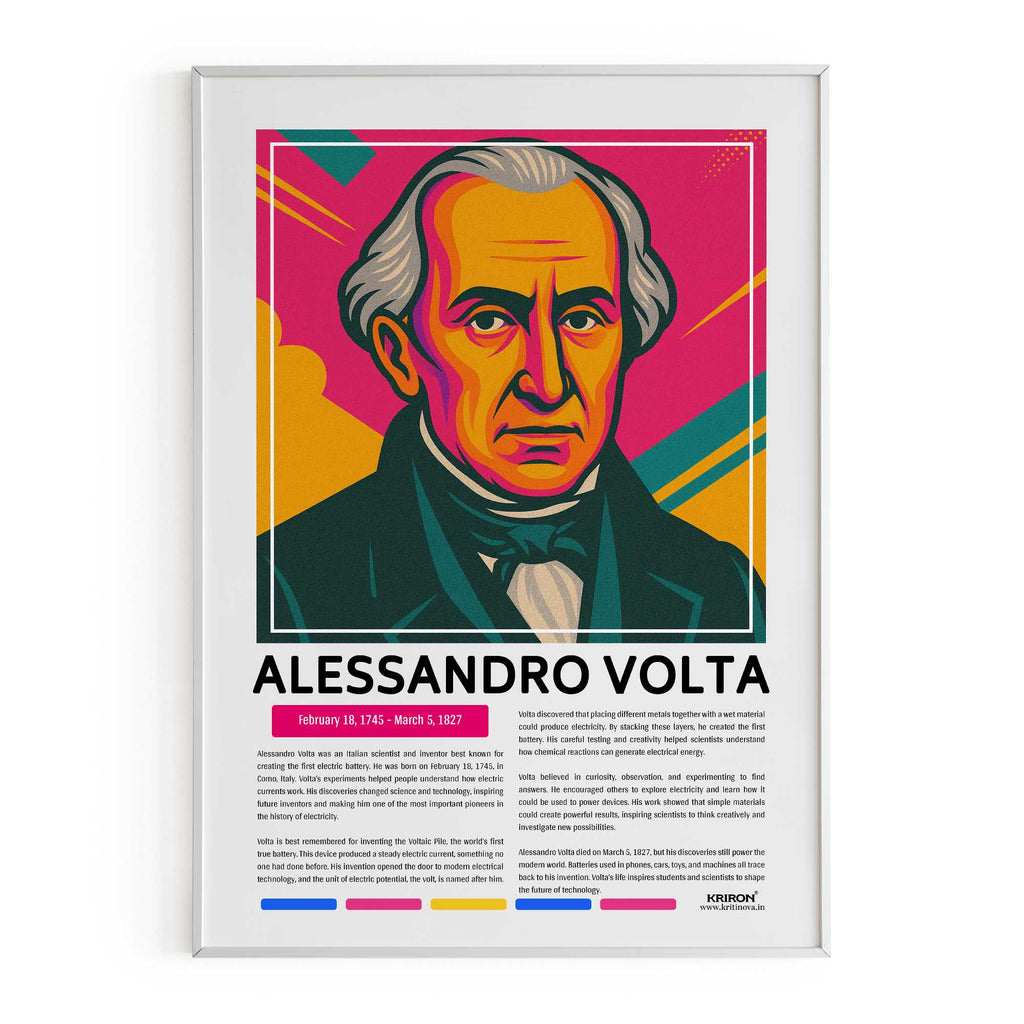 Alessandro Volta Poster | Inspirational Wall Art | Famous Scientist Portrait | Educational STEM Classroom Print