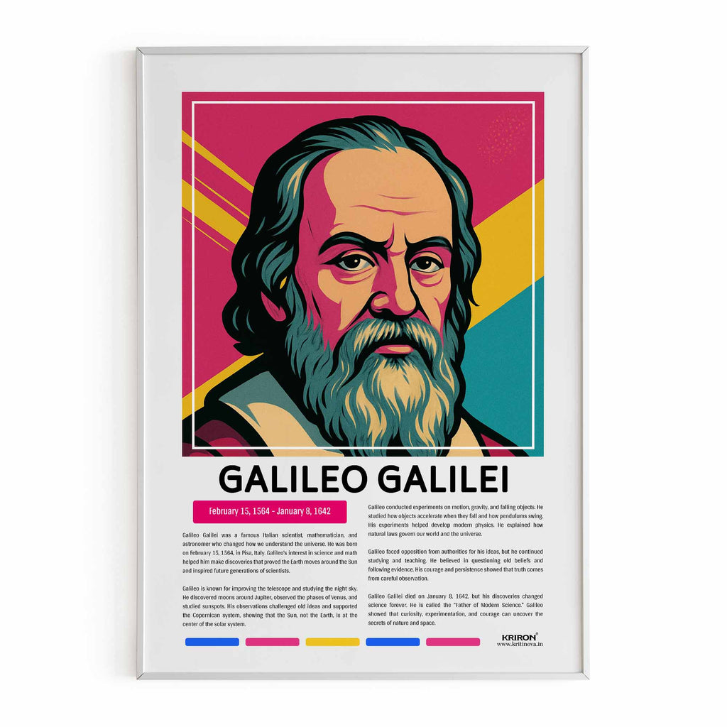 Galileo Galilei Poster | Inspirational Wall Art | Famous Scientist Portrait | Educational STEM Classroom Print