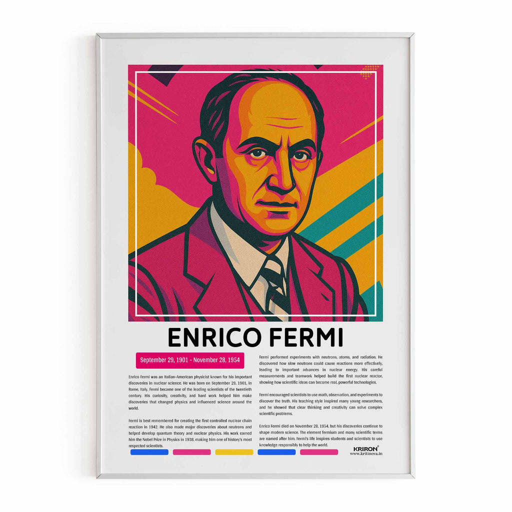 Enrico Fermi Poster | Inspirational Wall Art | Famous Scientist Portrait | Educational STEM Classroom Print