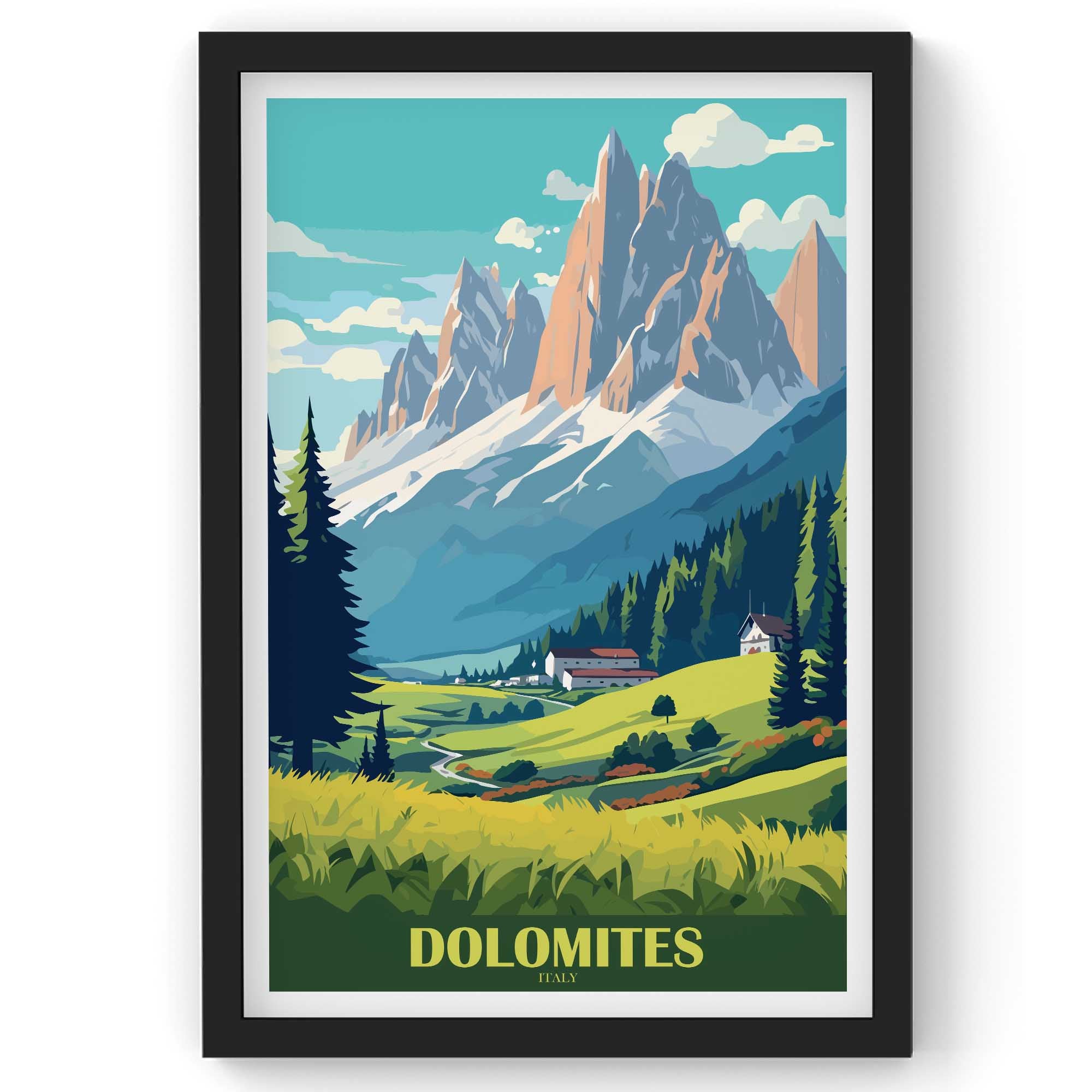 Dolomites City wall Art, Italy Travel Print, Vintage Travel Poster