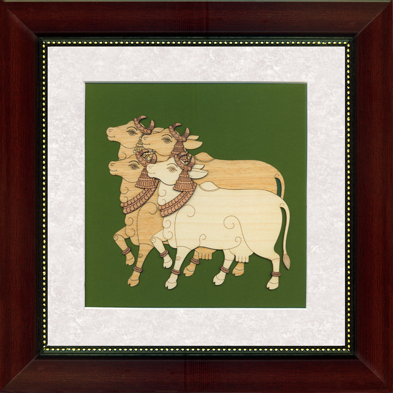 Mother Cow Wood Carving Wall Art, Wood Carving Frame, 3D Wall Art