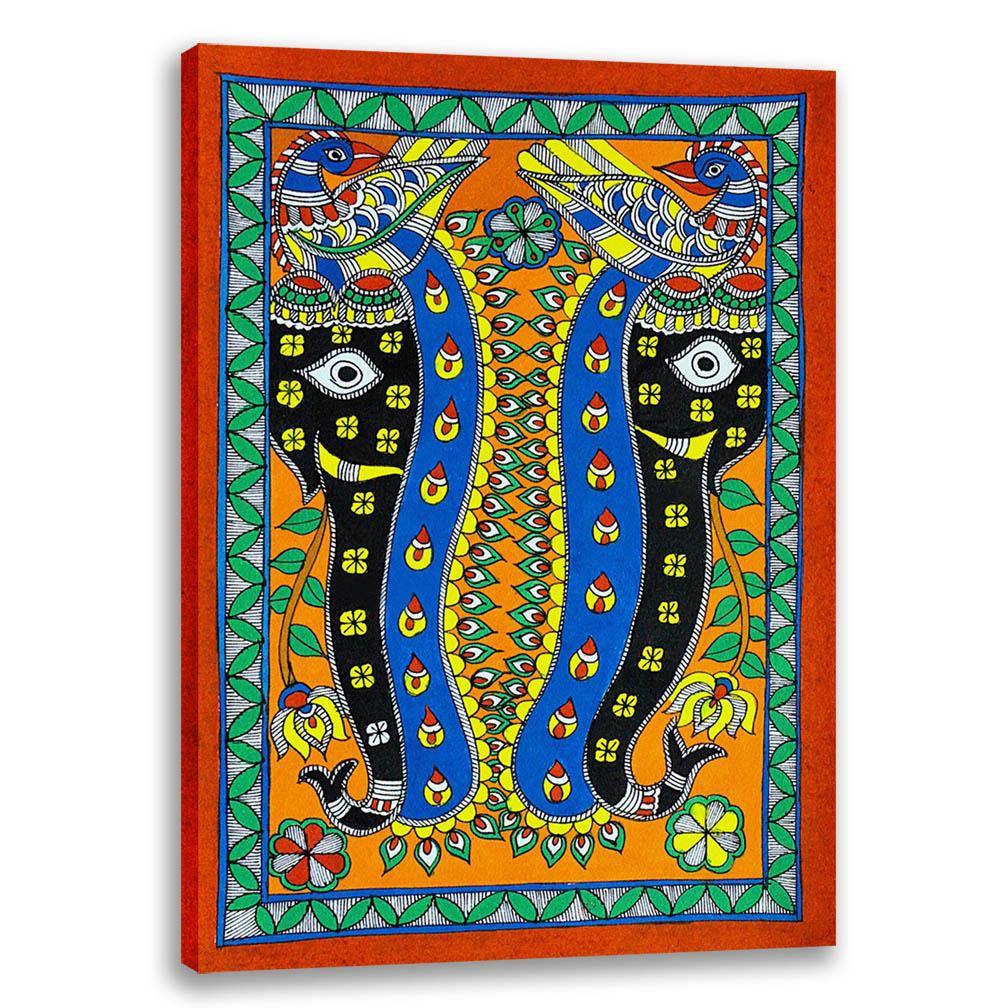 Bird and Elephant , Madhubani Art, Mithila Painting, Indian Traditional Art, Cultural Gift, Tribal Artwork