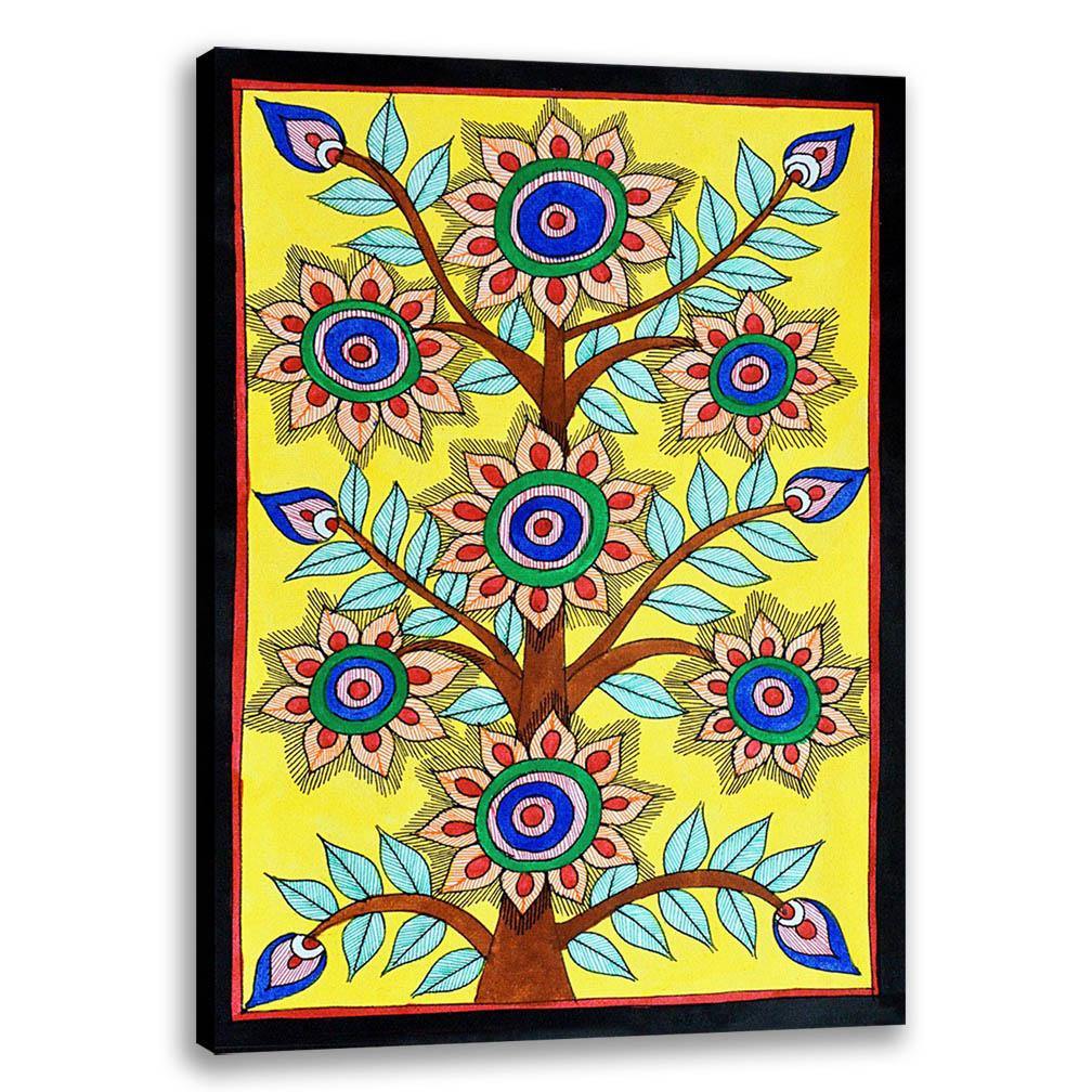 Sun Flower, Madhubani Art, Mithila Painting, Indian Traditional Art, Cultural Gift, Tribal Artwork