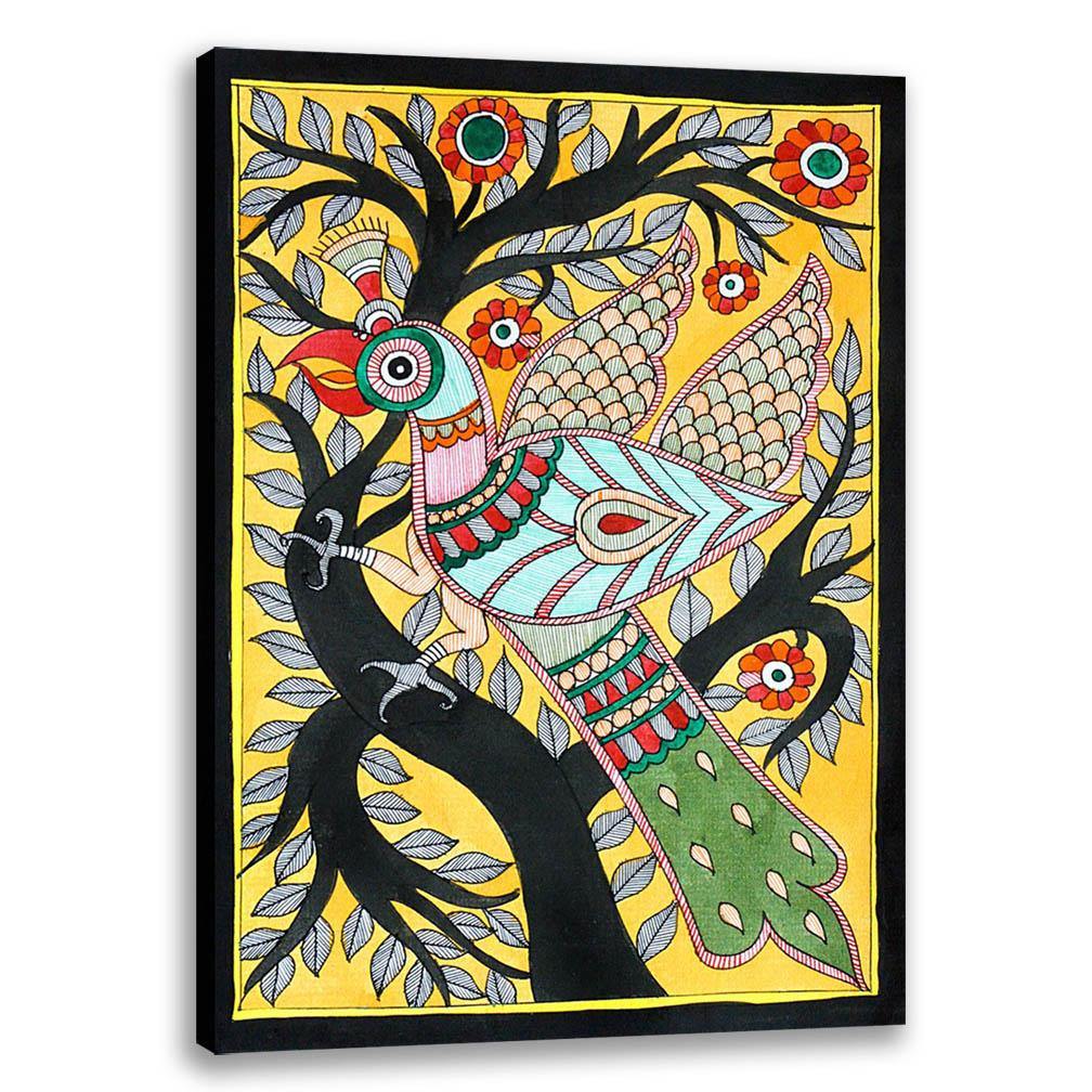 Bird on Tree, Madhubani Art-2, Mithila Painting, Indian ...