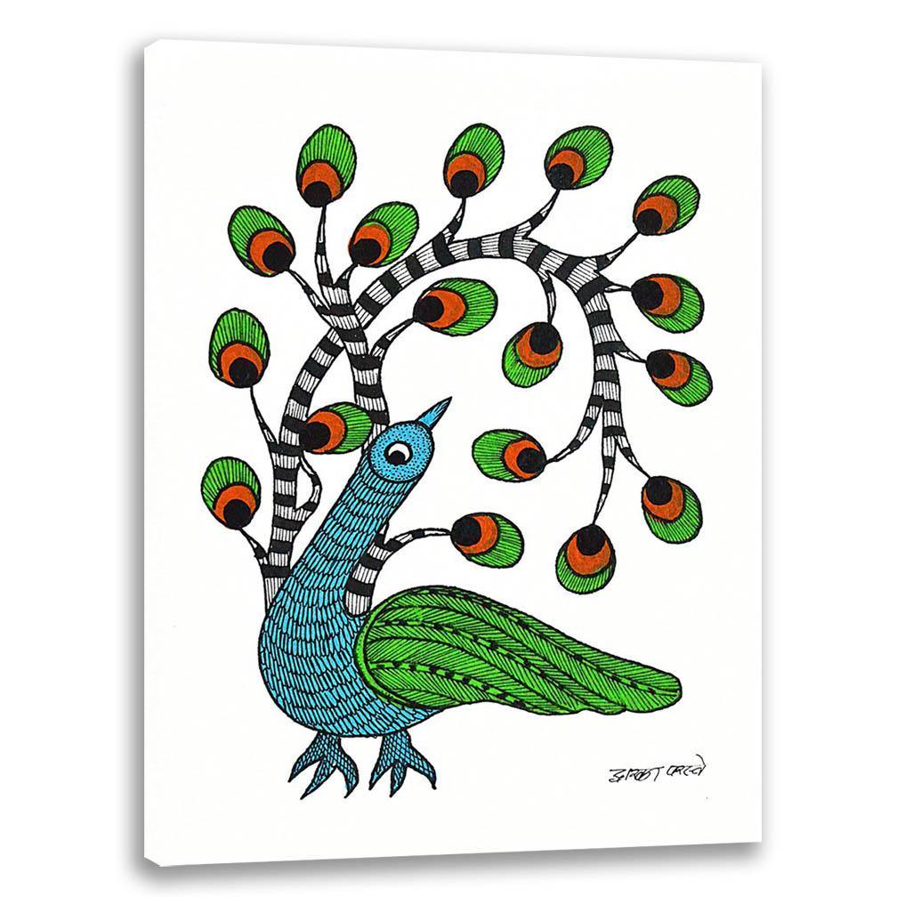 Bird with new feathers, Gond Art, Indian Traditional Art, Cultural Gift, Tribal Artwork