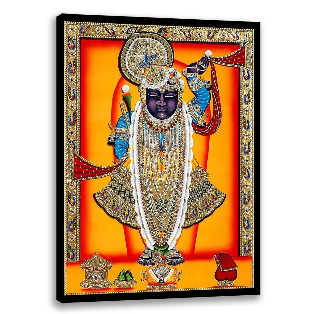 Orange Shreenathji, God Art, Indian Traditional Art, Cultural Gift, Tribal Artwork
