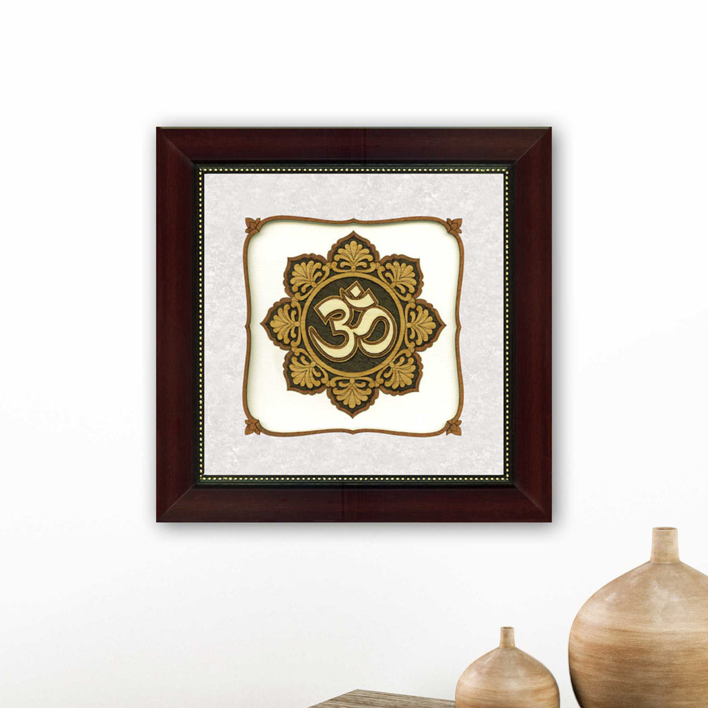 AUM Wood Carving Wall Art, Wood Carving Frame, 3D Wall Art