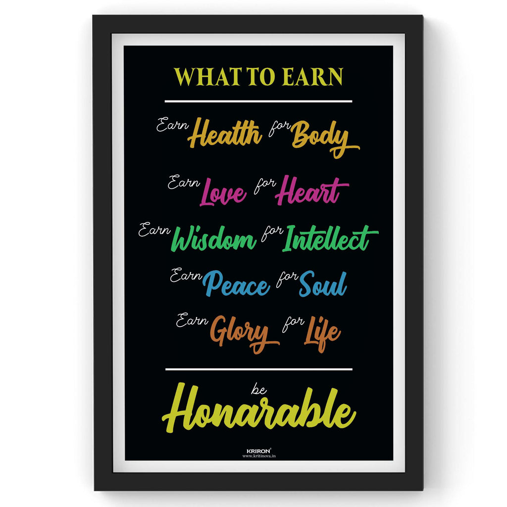 Earn Health for Body, Inspirational Quote Wall Art, Success Quote, Motivational Quote Poster