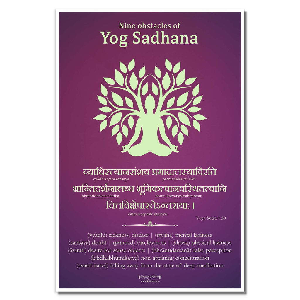 Nine obstacles of Yog Sadhana Wall Art, Yoga Wall Art, Yog Sutras Art, Yoga Teacher Gift, Yoga Practitioner Gift, Inspiring Sanskrit Quote