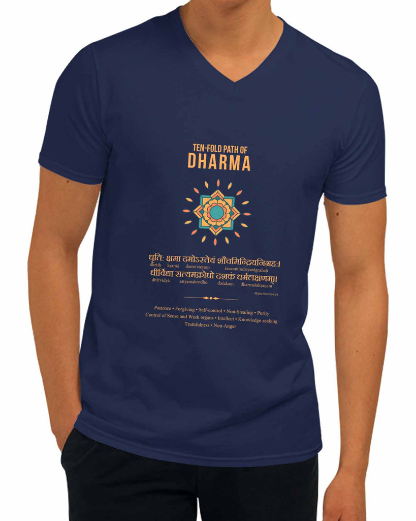 Ten Fold Path of Dharma | V Neck, Sanskrit T-shirt, Sanjeev Newar®