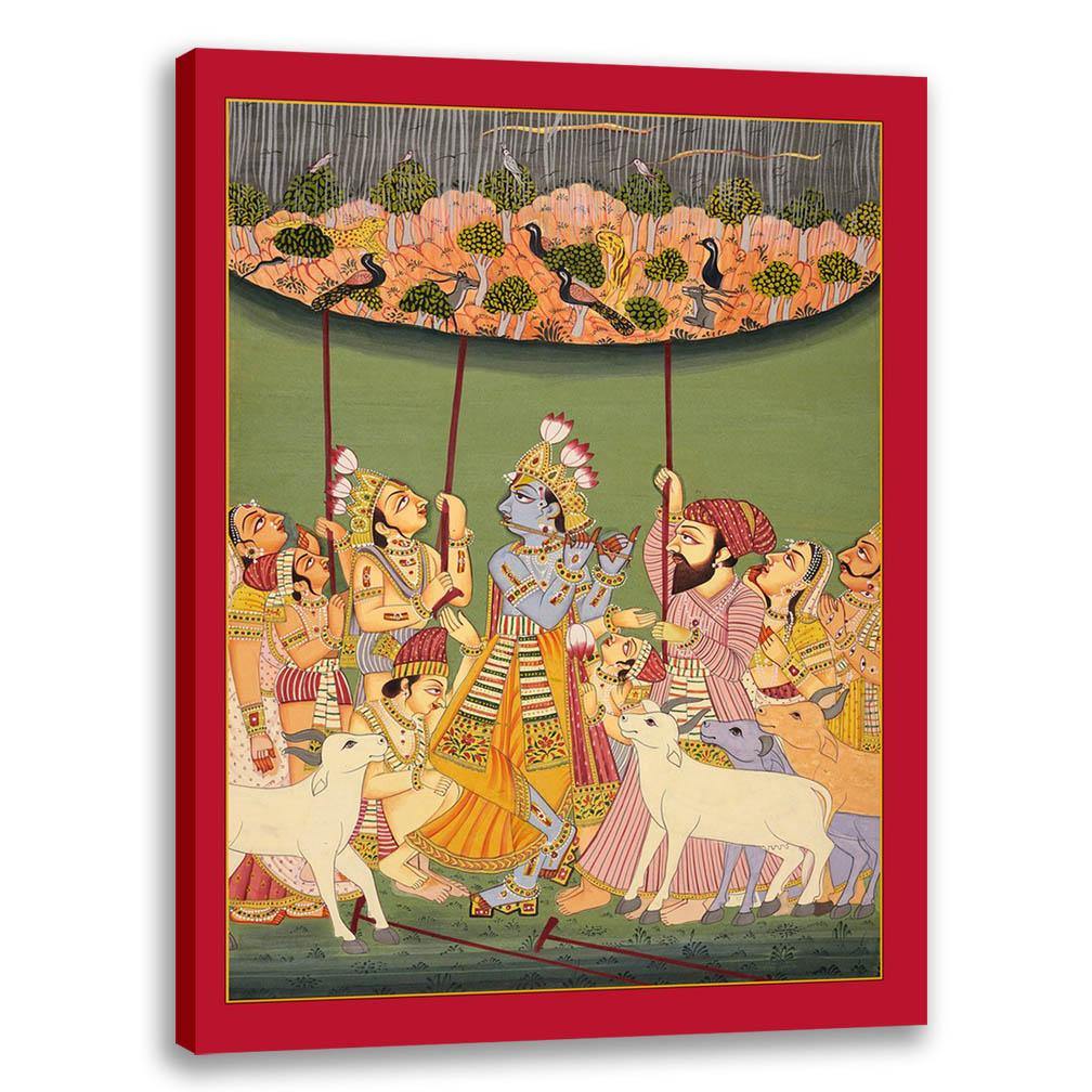 Govardhan Mountain and Krishna, Pichwai Art, Indian Traditional Art, Cultural Gift, Tribal Artwork