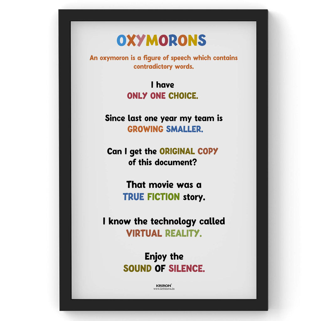 Funny Oxymoron Part 1, Educational English Poster, Kids Room Decor, Classroom Decor, Funny English Language Wall Art