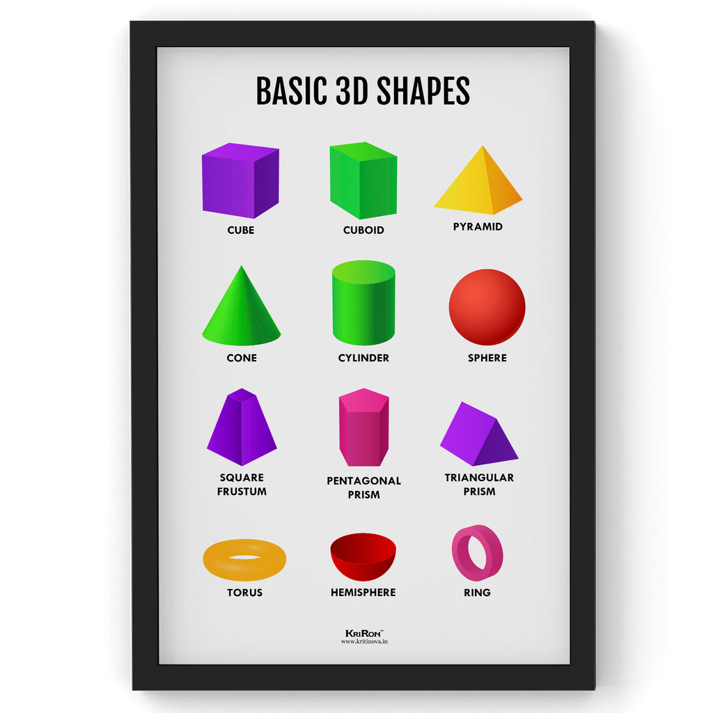 3D Shapes, Math Poster, Kids Room Decor, Classroom Decor, Math Wall Art