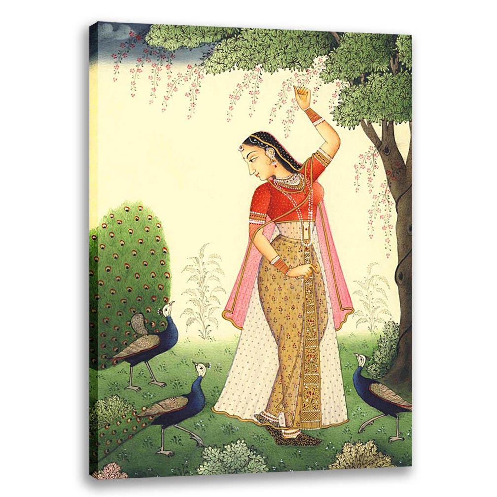 Lady with peacock 2 - Ragini, Rajasthani Art, Indian Traditional Art, Cultural Gift, Tribal Artwork