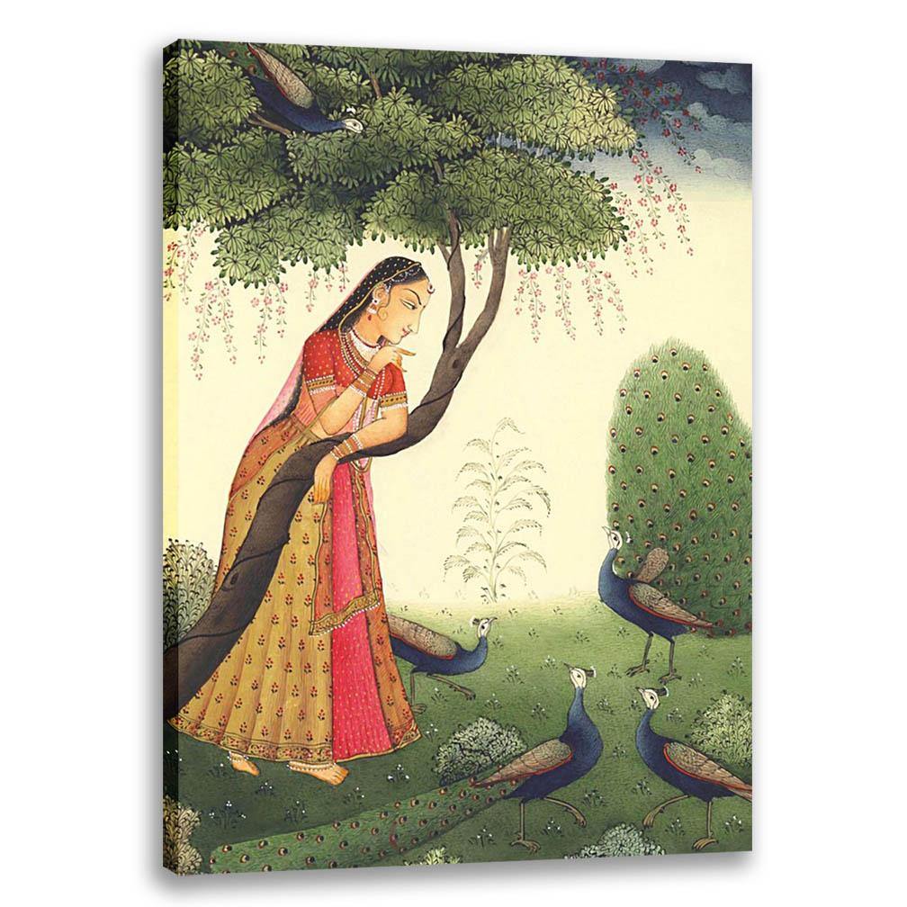 Lady with peacock - Ragini, Rajasthani Art, Indian Traditional Art, Cultural Gift, Tribal Artwork