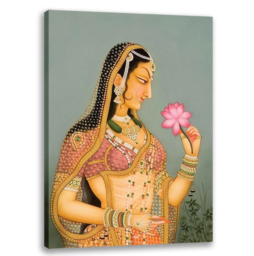 Lady with Lotus - Bani Thani, Rajasthani Art, Indian Traditional Art, Cultural Gift, Tribal Artwork
