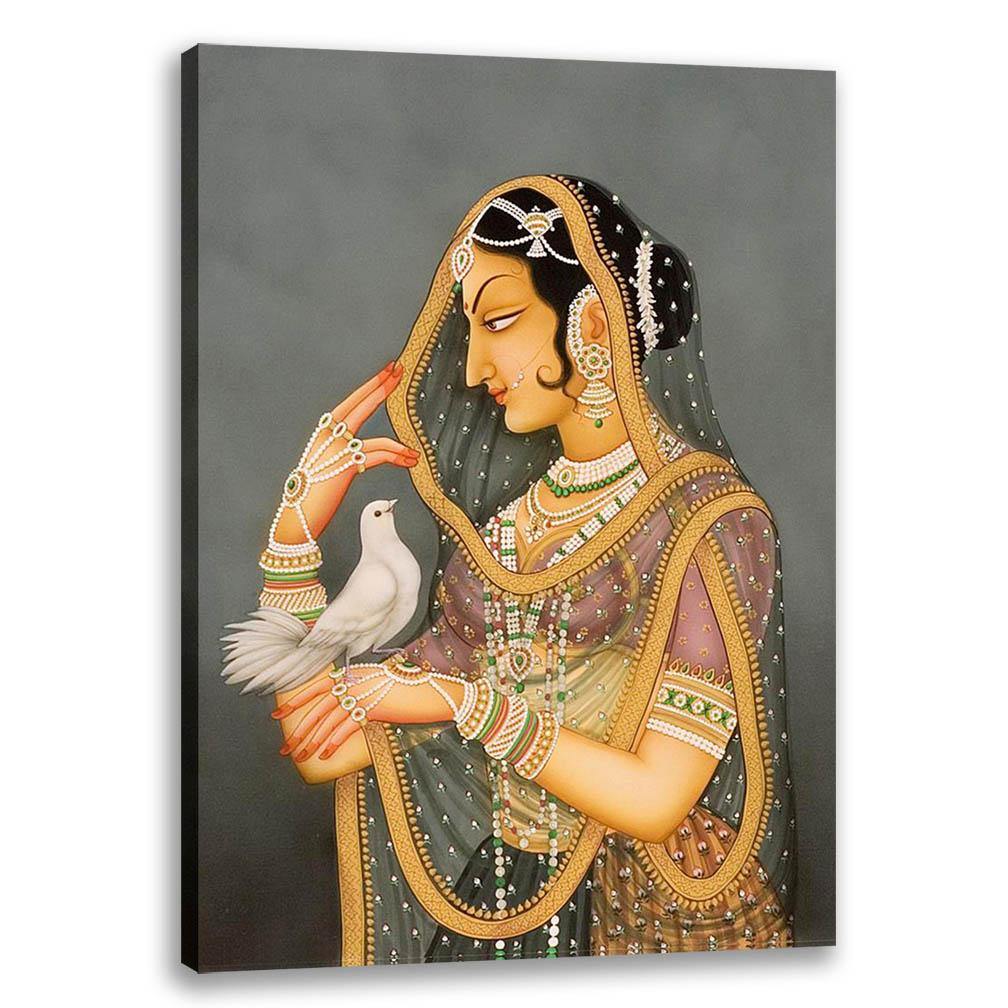 Lady with Pigeon - Bani Thani, Rajasthani Art, Indian Traditional Art, Cultural Gift, Tribal Artwork