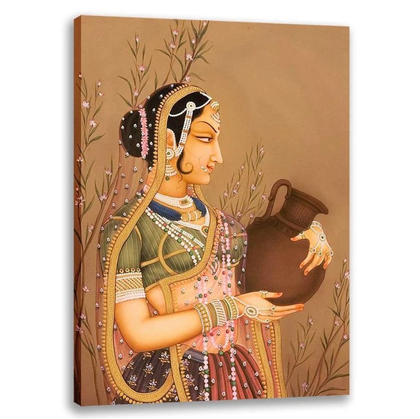 Lady with Pot - Bani Thani, Rajasthani Art, Indian Traditional Art, Cultural Gift, Tribal Artwork