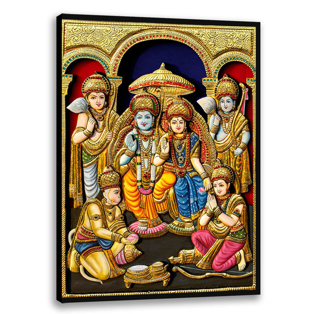 Shri Ram Darbar Tanjore Art, 3D Effect, Tanjore Wall Art, Tanjore Hindu God Art
