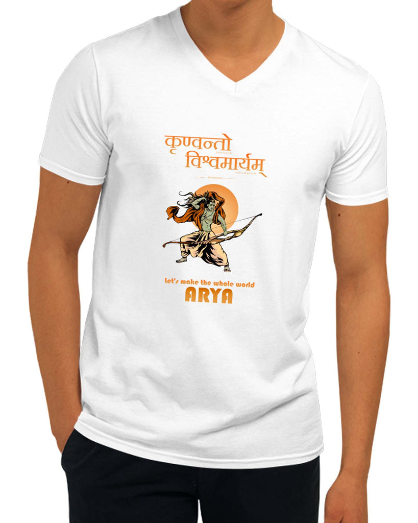 Krinvanto Vishwryam | V Neck, Sanskrit T-shirt, Sanjeev Newar®