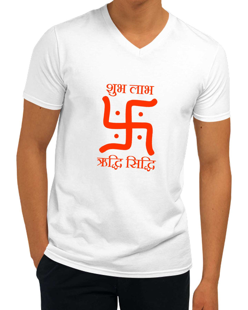 Swastika - Subh Laabh | V-Neck, Sanskrit T-shirt, Sanjeev Newar®