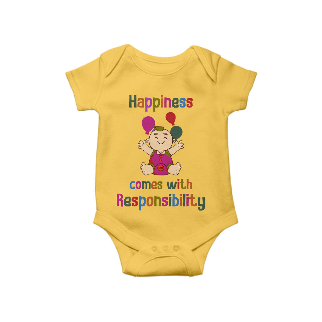 Happiness comes with responsibility, Baby One Piece, Funny Baby Romper, Baby Romper